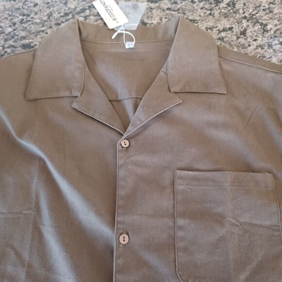 Coofandy Linen Shirt Men's Large Brown Short Sleeve - Picture 3 of 6